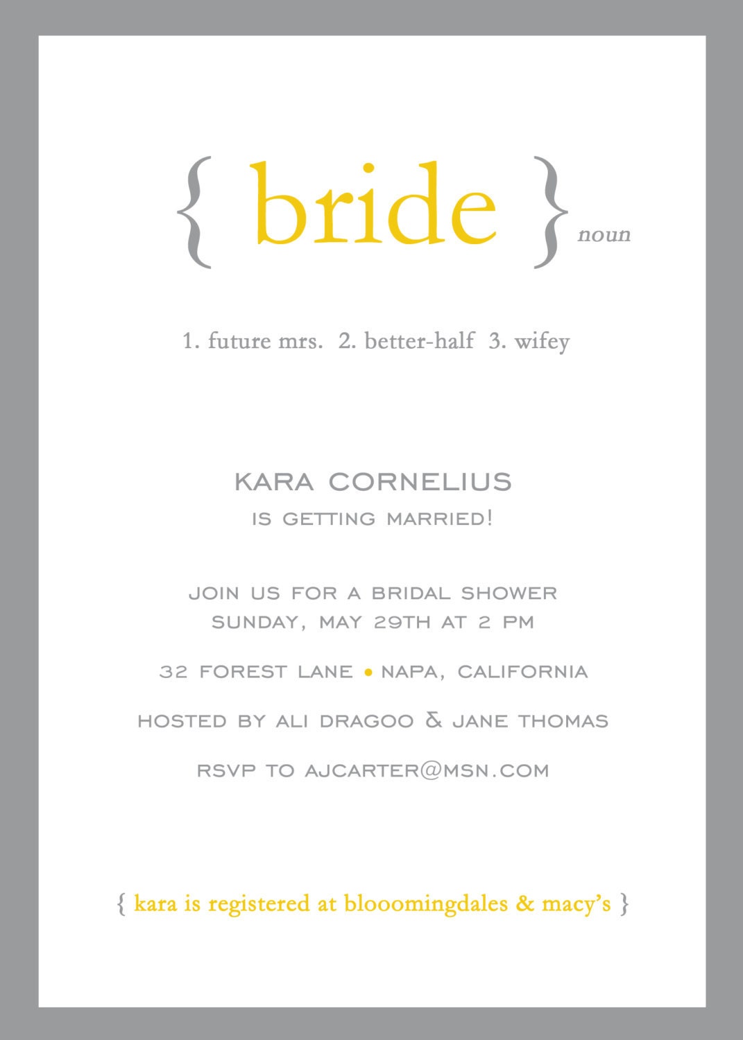 bridal shower invitation - "Define: Bride"