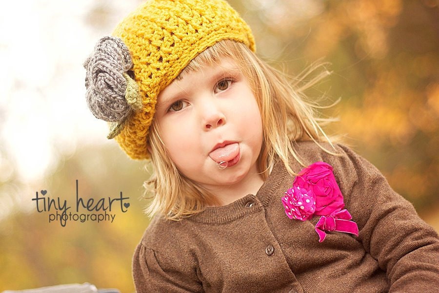 PDF Pattern - Crochet Slouchy Hat Beret with a Flower Baby-Adult INSTANT DOWNLOAD