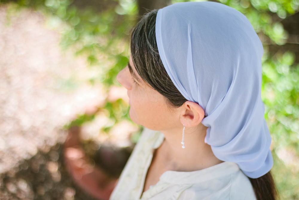 LAST ONE AVAILABLE! Long Prayer Veil -- Elegant Head Cover for Modest Women -- Pastel Blue - SowersofHope