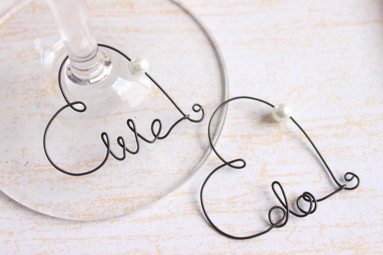 Custom Wedding Wine Glass Charms - We Do, Personalized Wedding Wine Glass Charms, Custom, Rustic Wire Wine Glass Charms