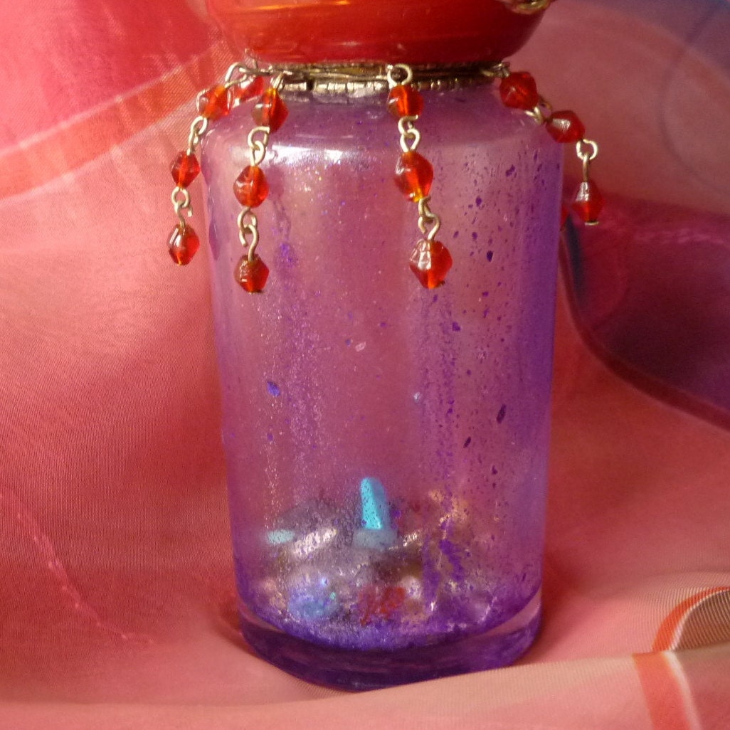 Red and Purple Glass Spirit Jar Bottle by gothB4play