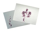 Hand Painted Greeting Note Cards - Plum Purple Roses on Iridescent Silver Cards Set of 8, Blank Original Art Cards Valentines Wedding Party