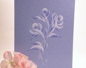 Hand Painted Greeting Cards - Powder Blue with Roses - Set of FOUR - Fine Quality Pearlized Card Stock