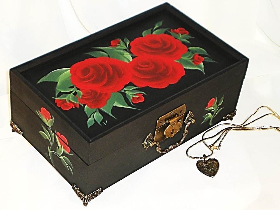 Painted Jewelry Box Satin Black with Deep by HandPaintedPetals
