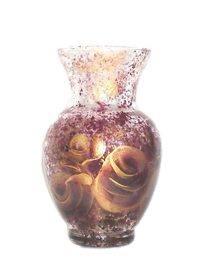 Reserved for C - ARTIST MOVING SALE - Vase Glass Ginger Jar - Hand Painted Merlot Burgundy Purple and Gold Roses - Mothers Day 5 inch