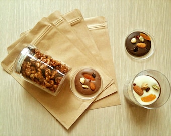 10 Natural Kraft Foil Stand Up Zip Pouches 200g