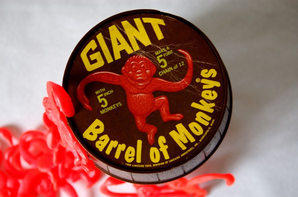 Vintage Giant Barrel of Monkeys by thebearandthebea on Etsy