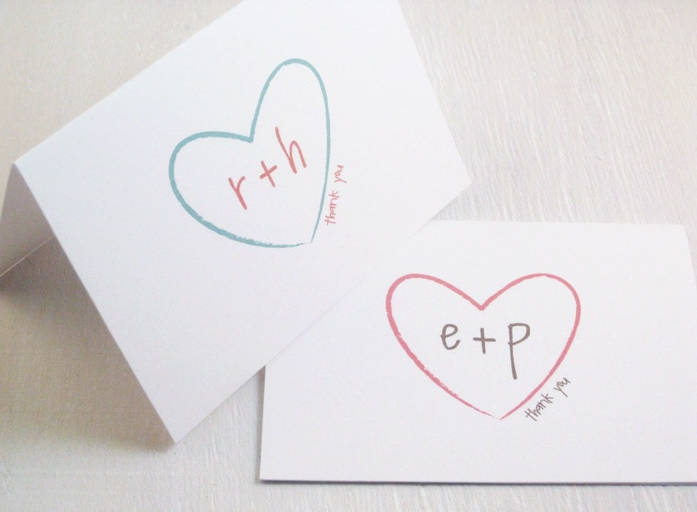 Wedding Stationery - Personalized Stationary - Heart with Initials - Thank You
