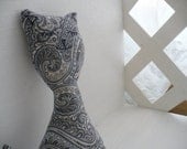 Swirly Blue and Cream Paisley Kitty