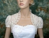 Short sleeve corded lace wedding bolero jacket shrug --- available in ivory, off-white and white