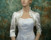 Ivory 3/4 sleeve satin wedding bolero jacket shrug