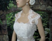 Ivory sleeveless bridal re-embroidered lace wedding bolero jacket