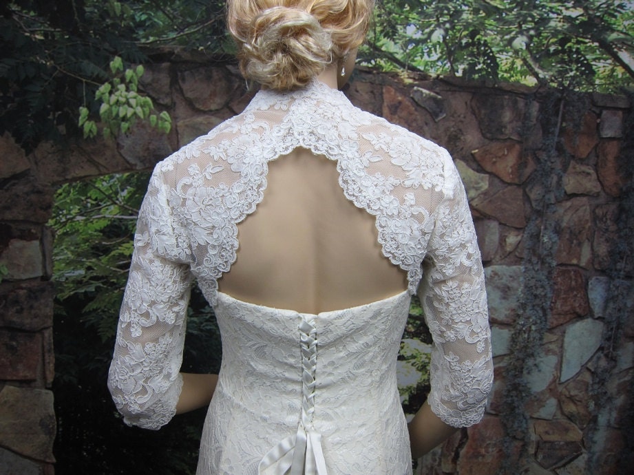Sale -Ivory 3/4 sleeve lace bolero jacket bridal bolero bridal jacket bridal shrug wedding bolero wedding jacket wedding shrug - was 129.99
