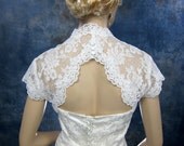 Ivory cap sleeve bridal lace bolero jacket - keyhole back - alencon lace