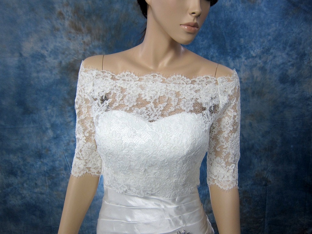 Sale- Off-Shoulder ivory Alencon Lace bolero jacket Bridal Bolero Wedding jacket wedding bolero bridal shrug bridal jacket - was 129.99