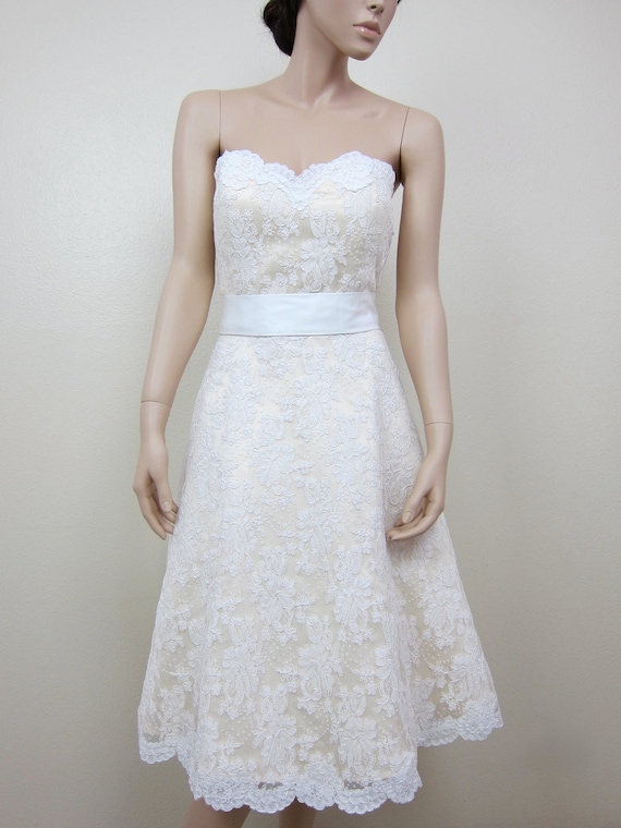 Ivory strapless lace wedding dress alencon lace with by alexbridal