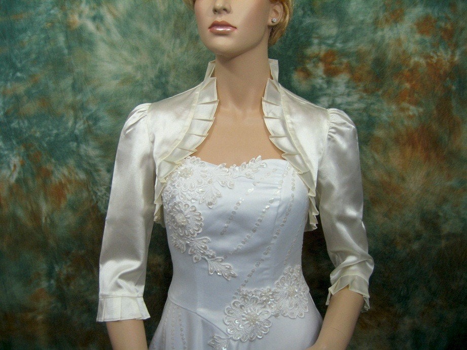 Ivory 3/4 sleeve satin wedding bolero jacket shrug
