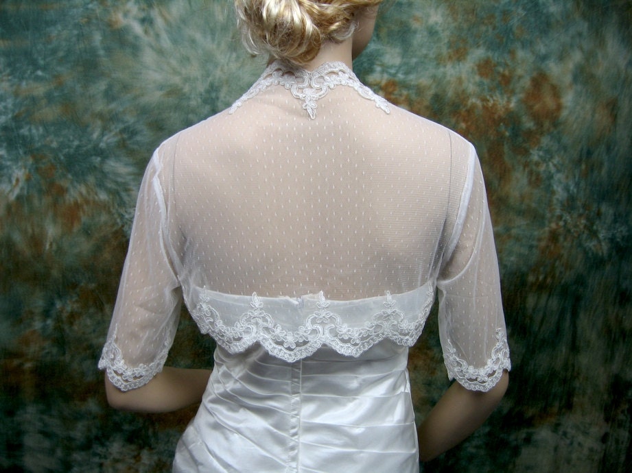 Ivory elbow length sleeve dot lace bolero bridal shrug bridal bolero bridal jacket wedding bolero wedding jacket wedding shrug