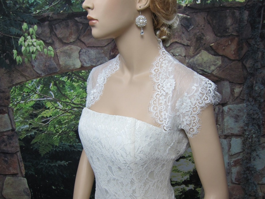 Ivory sleeveless bridal dot lace wedding bolero jacket