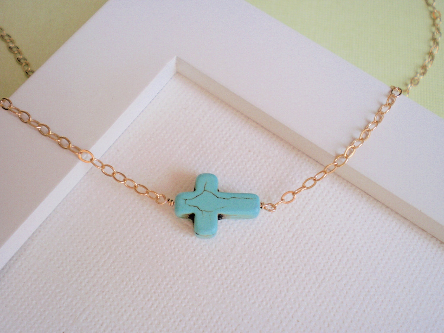 Gifts for Her, Sideways Cross Necklace, Turquoise Cross Necklace, Celebrity Inspired Jewelry, Everyday Jewelry