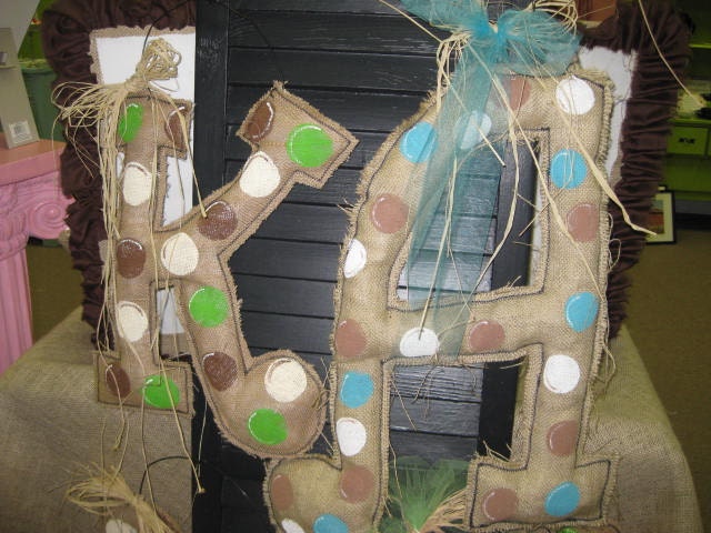 Burlap Monogram Door Hanger with Polka Dots