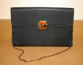 Black Formal Clutch Orange Bakelite  By HL U.S.A. Estate of Helen Fay Vintage 1960's On SALE