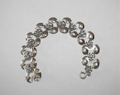 Silver Tone  Bracelet Blue Rhinestones Flowers and Leafs Vintage 1960's