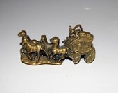Mens Belt Buckle  Stage Coach  Solid Brass By Baron  Weight Half  Vintage Stamped 1979