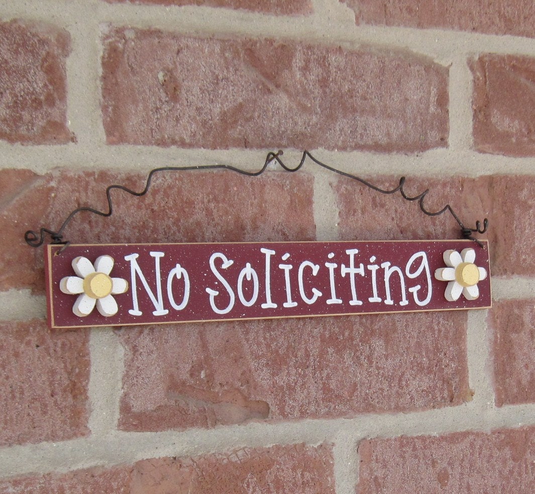 Free Shipping - NO SOLICITING SIGN with 2 daisies (barn red) for home and office hanging sign