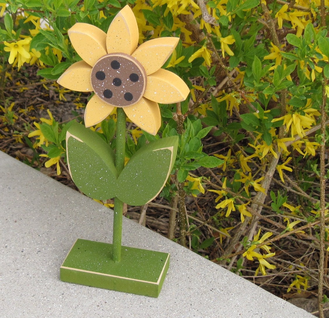 Tall Standing Sunflower Block for Spring decor, Flower decor, Girl room decor, Sunflower decor, shelf, desk, office and home decor