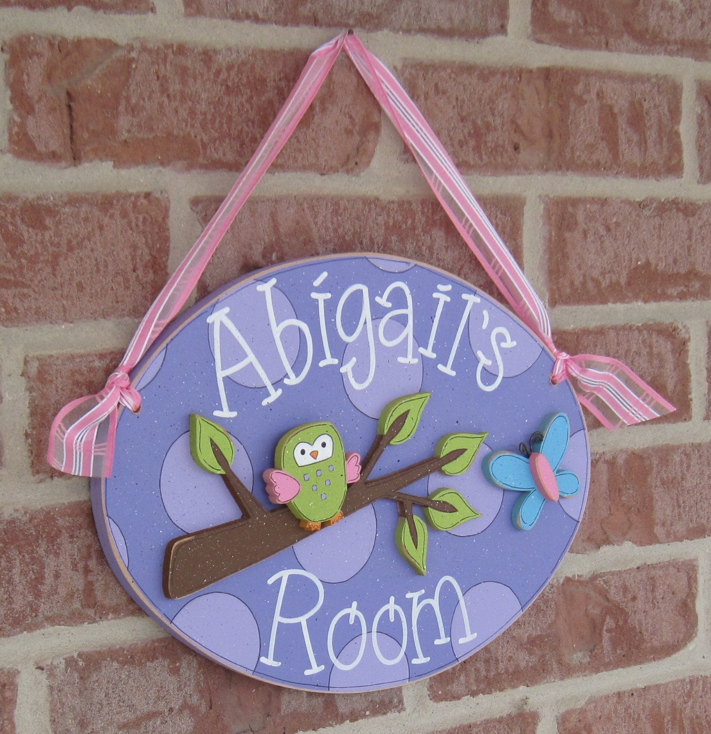 Custom Personalized Name or Word Oval Sign with bird, owl butterfly for children, home, desk, shelf, decor