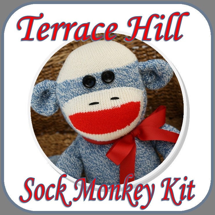 Make Your Own BLUE Sock Monkey Kit DIY Pattern and Instructions BLUE