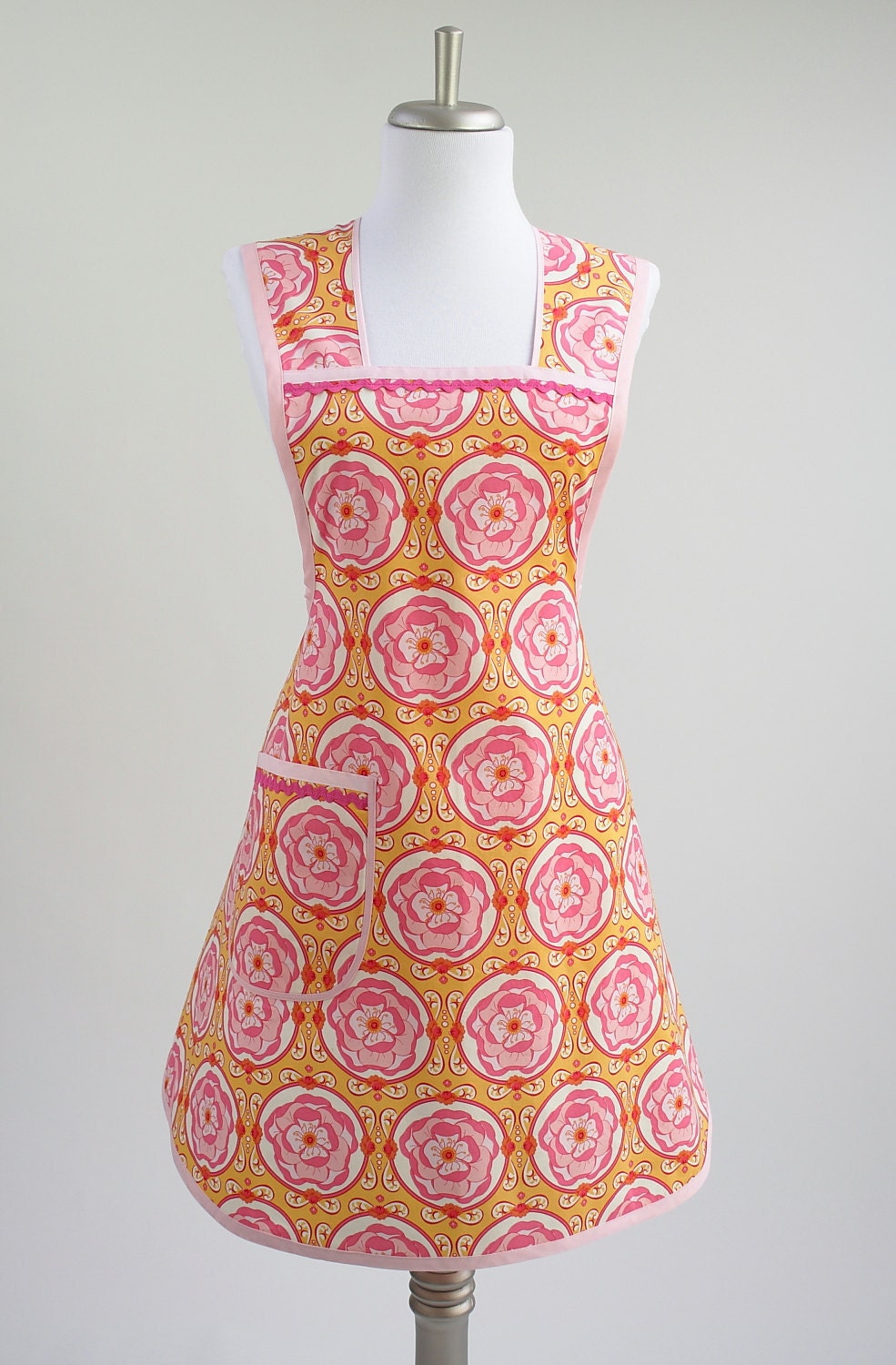 Cute Pink and Orange Retro Apron Michael Miller Fabric
