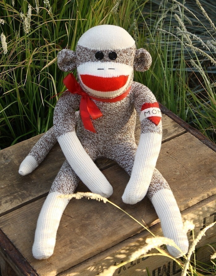 Plush Childrens Sock Monkey Doll with MOM Tattoo, LAST ONE