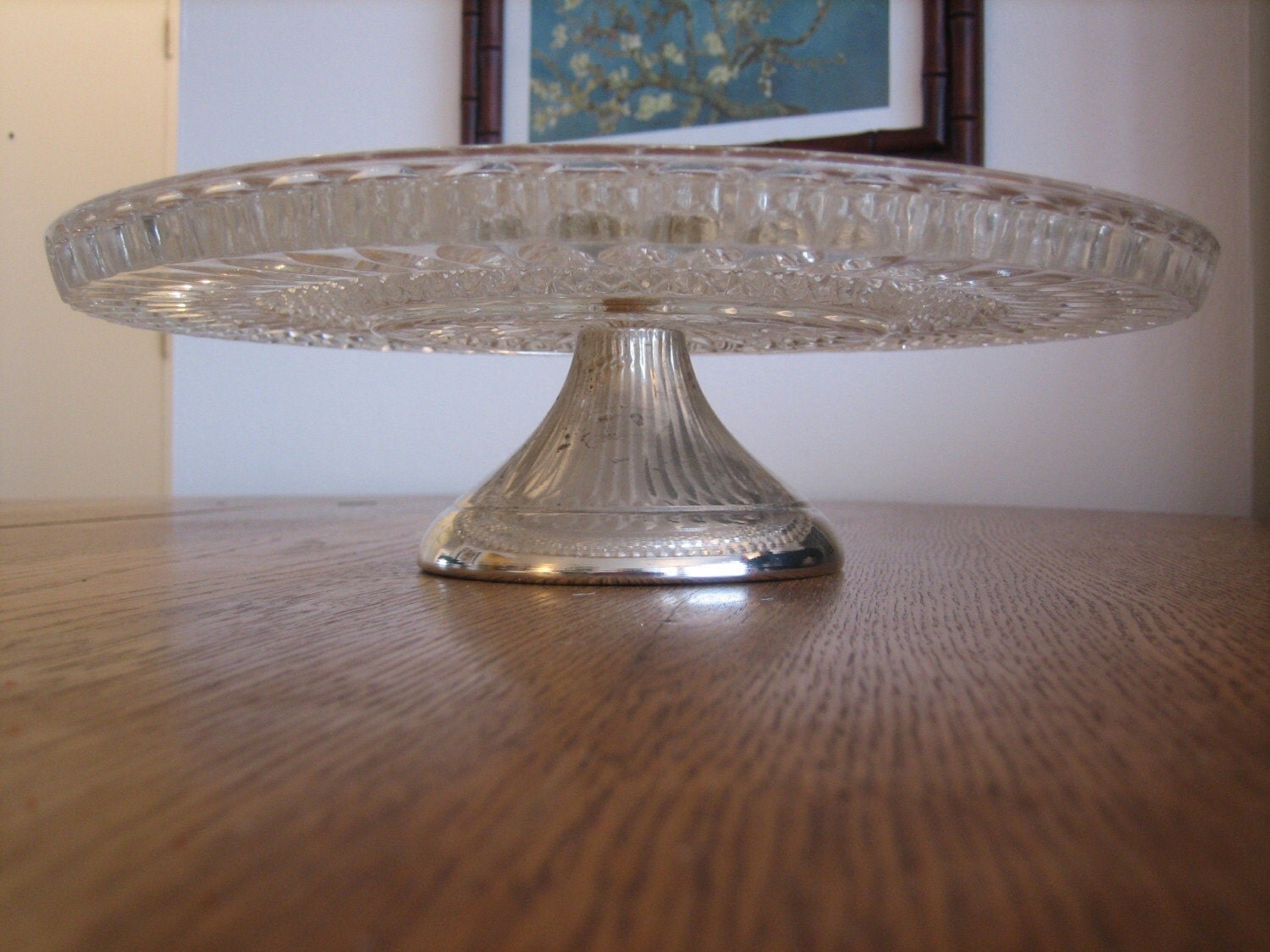 Classy Vintage Pressed Glass Cake Plate With By Sauceforthegoose