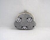 Frame Coin Purse-- kawaii panda on gray knit