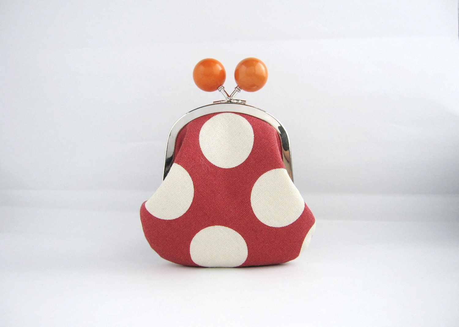 Orange Bead Coin Purse - red polka dots