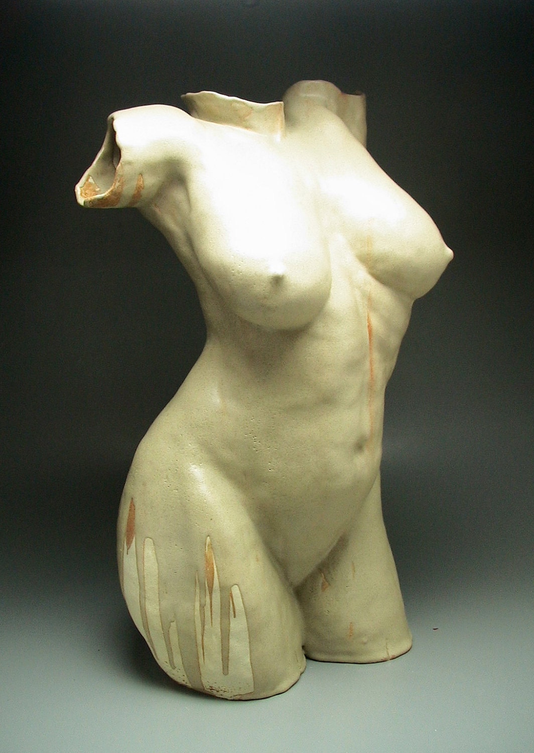 Ceramic Figure Sculpture, When It Rains, We Dance, Classical Nude Torso Indoor Outdoor