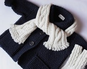 Kids Hand Knit Merino Wool Sweater Toddler Jacket Navy Blue Cardigan Coat Many colors available