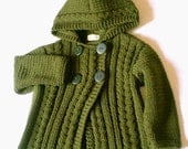Toddler Sweater Jacket, Merino Wool Cable Knit Jacket with Hood, Many Colors Available
