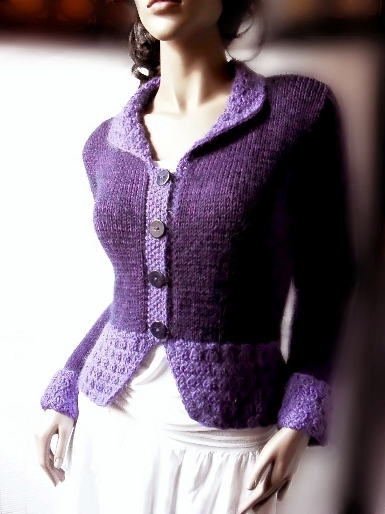 Womens Purple Sweater Jacket, Merino Wool Sweater Cardigan, Many Colors Available