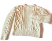 Handknit Aran Cabled sweater jumper pullover in off white UNISEX Merino Extrafine Choose your color size S-L