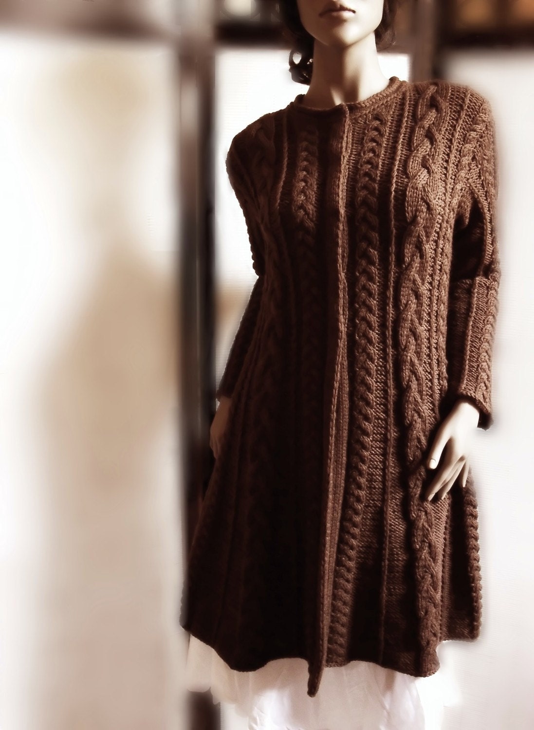 Hand Knit Merino Wool Sweater Coat Cable Knit Sweater Many Colors Available