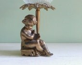 Vintage Metal Cherub with Cut Glass Dish Compote Display Victorian