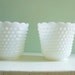 Vintage Hobnail Milk Glass Pair of Bowls Vases Matching
