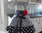 4RetroSisters Annabelle Womens Half Apron-  Pretty Black and White Swirl -  Retro Modern