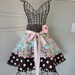 4RetroSisters "Annabelle" Pretty Blue & Pink Bouquet With Chocolate Brown - Retro Womens Half Apron
