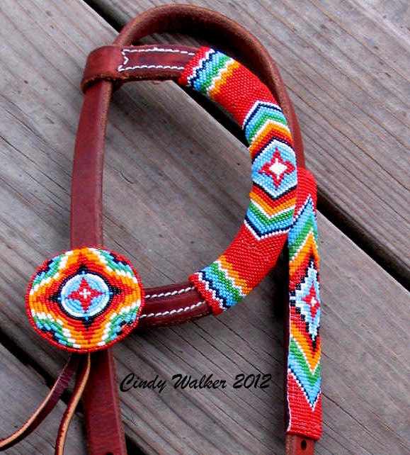 Hand Beaded Horse Bridle or Headstall Custom Order you pick the Colors and Designs