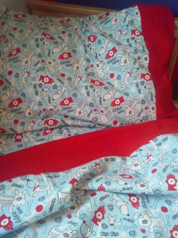 Toddler BedFlannel Sheet Set Dogs and Hydrants by CraftMeCrazy
