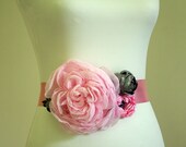 Pink and Gray Bridal Sash Belt - Flower Sash, Wedding Belt for Bride or Bridesmaid